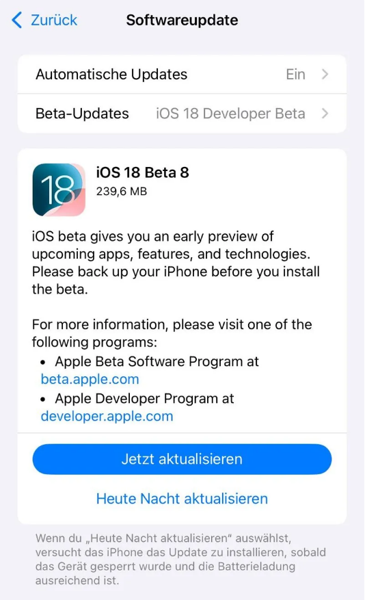 衡山苹果手机维修分享苹果 iOS / iPadOS 18 开发者预览版 Beta 8 发布 